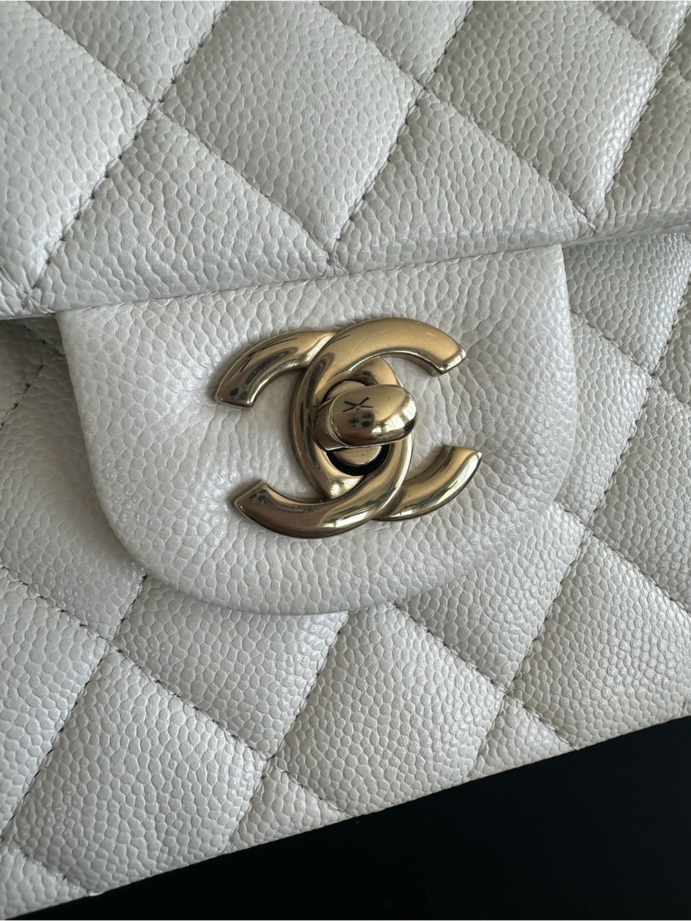 CHANEL Small Classic Flap White Caviar Leather Light Gold Chain - Picture 5 of 11